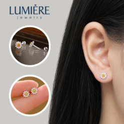 Khuyên Tai Hoa Cúc Bạc S925 Chốt Bi Vặn Lumière Jewelry | A80