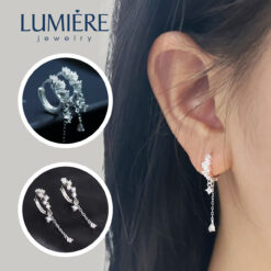 Khuyên Tai Đính Đá Dáng Cong Kèm Charm Rơi Lumière Jewelry | A57