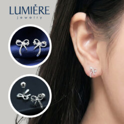 Khuyên Tai Nơ Bạc 925 Lumière Jewelry Đính Đá Nhỏ Xinh | A59