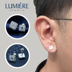Khuyên Tai Vuông Đính Đá Chủ Chốt Bi Ren Lumière Jewelry | A61