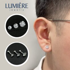 Khuyên Tai Bạc Đá Trơn Chốt Bi Vặn Lumière Jewelry | A67