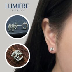 Khuyên Tai Chữ H Bo Cong Đính Đá Bạc 925 Lumière Jewelry | A50