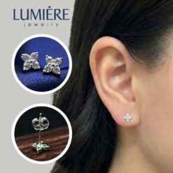 Khuyên Tai Hoa 4 Cánh Nhỏ Đá Bạc 925 Lumière Jewelry | A49